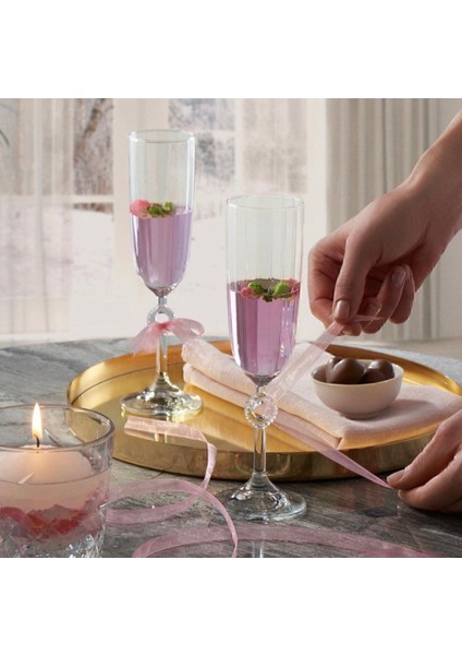 Beyaz 2'li Sunum Su Bardağı, Yüzüklü Kadeh, Şık ve Kullanışlı Set