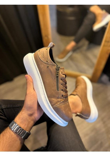 J555 Bağcıklı Fermuarlı Ortopedik Taban Erkek Günlük Sneaker Spor Ayakkabı Bt Mat Taba fiyatları