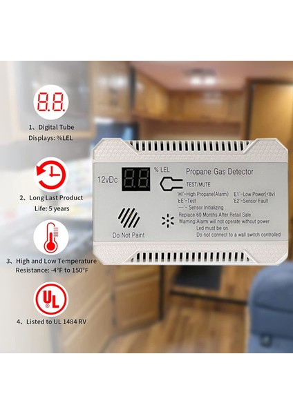 Rv Propan Gaz Dedektörü 85DB Yüksek Sesle Alarm Dc 12V, Mini Kompakt Tasarım Rv Propan Alarmı Römork, Karavan, Motorcoach Dijital Ekran Beyaz (Yurt Dışından) fırsatları