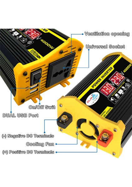 Taşınabilir Invertör Araba Güç Çeviriciler DC12VOLT To AC110 / 220VOLT Trafo 4000W Modifiye Dalga Invertör Çift Usb'li LED Ekran Otomatik Invertörler (Yurt Dışından) fırsatları