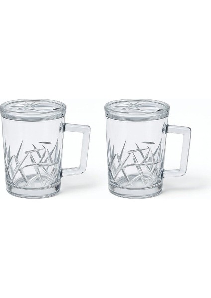 Şeffaf 2'li Kapaklı Kulplu Cam Bitki Kupası Seti