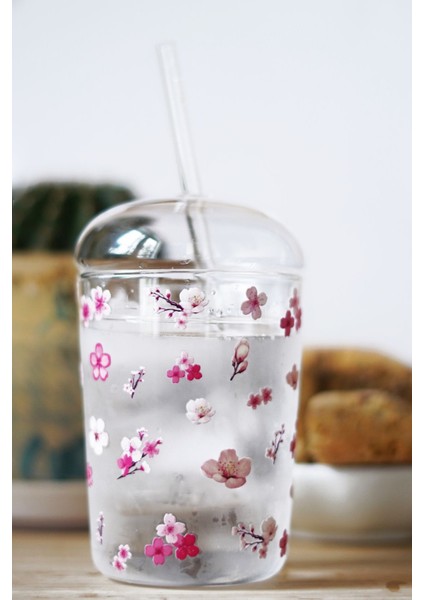 Isıya Dayanıklı Borosilikat Cam Kapaklı Pipetli Kahve Sunum Bardağı, Pembe fiyatları