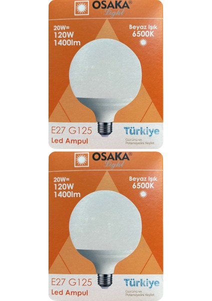(2 Adet) 20W (120W) 6500K (Beyaz Işık) E27 Duylu (Kalın Duy) Glop LED Ampul