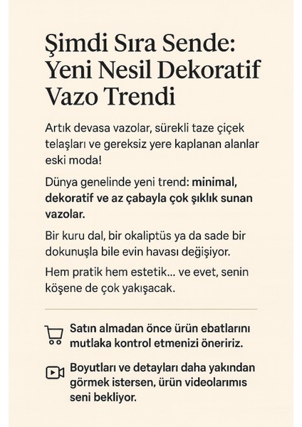 El Yapımı Modern Dekoratif Vazo | Bej Renk | Minimal & Bohem indirimleri
