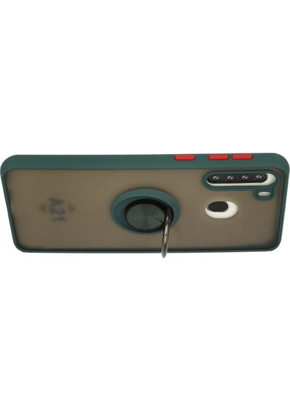 Samsung Galaxy A21 Kılıf Montreal Yüzüklü Silikon Kapak - Yeşil Svlrs modelleri