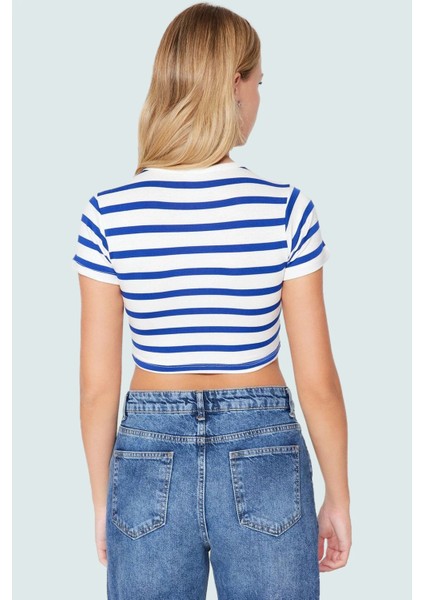 Rahat Viskoz Ribana Kumaş Çizgili Crop Bluz Fitted Günlük Stil Trend Tasarım Konforlu Kesim modelleri