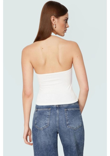Fitted Kalıp Viskoz Ribana Crop Bluz Boyundan Bağlamalı Yaka Günlük Stil modelleri