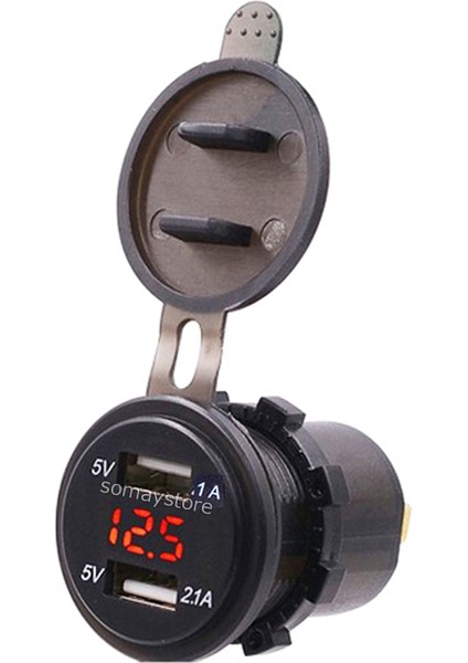 Marin Pano Tipi Voltmetreli 2'li USB Giriş 5V 1A ve 5V 2,1A Çıkış Kulaksız 30 mm