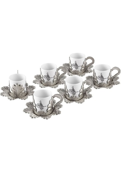 6 Kişilik Tuğralı Kahve Seti, Gri, Şık ve Zarif Tasarım fiyatları