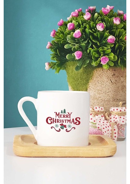 Beyaz Ahşap Altlıklı Türk Kahvesi Fincanı, Yılbaşı Hediyesi, Şık ve Zarif Tasarım