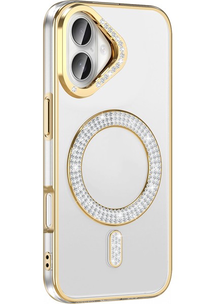 Apple iPhone 16 Uyumlu Kılıf Pırlanta Taş Tasarımlı M-Safe Şarj Özellikli Zore Karetta Silikon Kapak