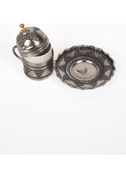 Ağır Işlemeli Tek Kişilik Bakır Kahve Fincanı, Osmanlı ve Üzüm Detaylarıyla Şık