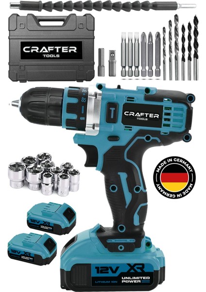 12V Çift Bataryalı Çelik Şanzıman ve 24 Parça Akülü Vidalama Seti
