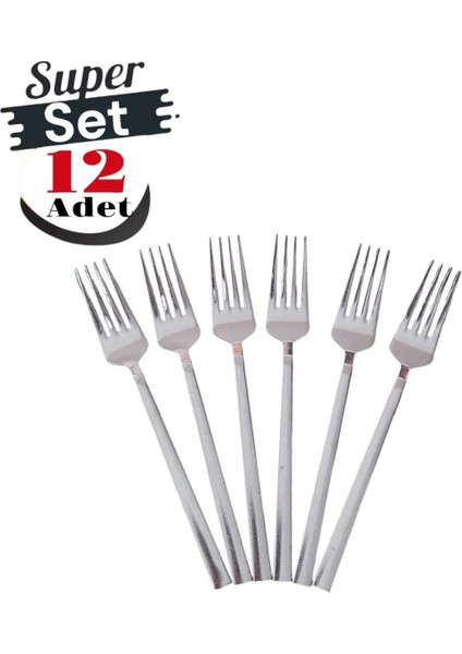 12 Adet Paslanmaz Çelik Yemek Çatalı, Günlük Kullanım Için Düz Model, Dayanıklı ve Şık