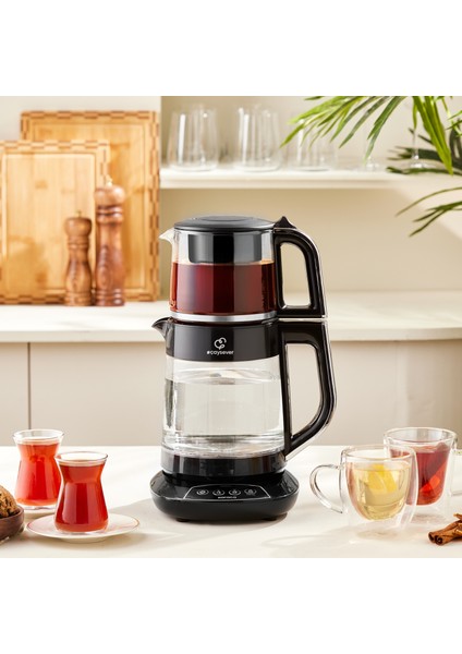 Çaysever 3 in 1 Konuşan Cam Çay Makinesi Su Isıtıcı ve Mama Suyu Hazırlama 1700W Chrome