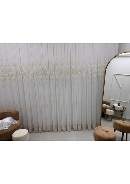 Nivemeshome Hürrem Gold Detaylı 1/3 Sık Pileli Tül Perde Apm