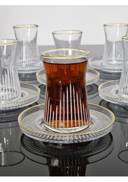 Şık 12'li Gold Yaldızlı Çay Takımı, Elysia Tabaklı, Beyaz Tasarım fiyatları