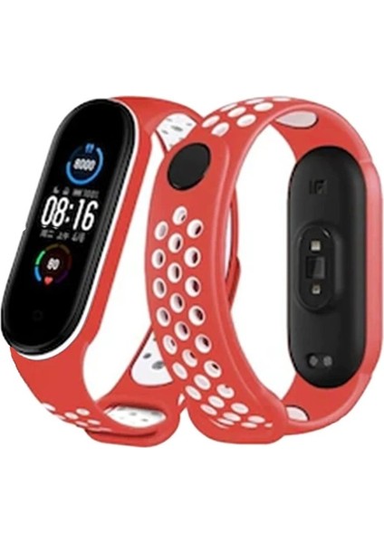 Xiaomi Mi Band 6 Spor Delikli Kordon - Kırmızı-Beyaz - NEONX2392-3749