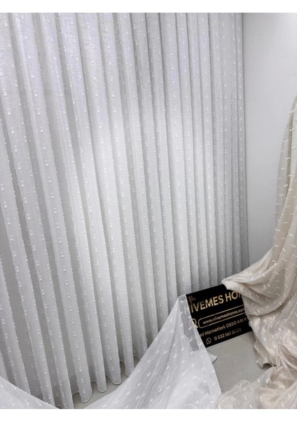 Nivemeshome Florida Keten Görünümlü Bohem Tarz Ponpon 1/3 Sık Pileli Tül Perde Apm indirimleri