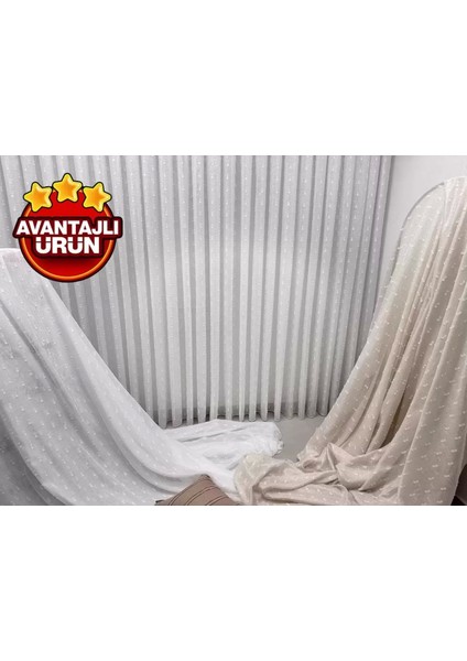 Nivemeshome Florida Keten Görünümlü Bohem Tarz Ponpon 1/3 Sık Pileli Tül Perde Apm