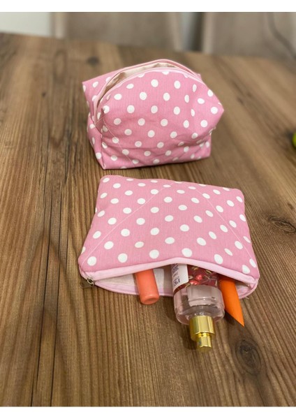 Su Geçirmez Pembe Mini Çanta ve Cüzdan Seti, 20X13 Cm, Gri ve Pembe Renk