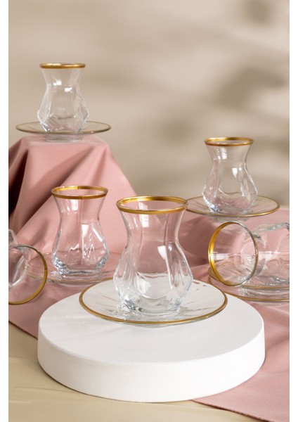 12 Parça Şık Lüsterli Çay Bardağı Seti, 165 Cc, Parlak ve Zarif Tasarım