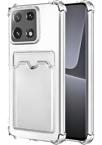 Xiaomi Mi 14T Uyumlu Kamera Korumalı Kartlıklı Köşeleri Airbag Tasarımlı Darbe Önleyici Şeffaf Silikon Kılıf