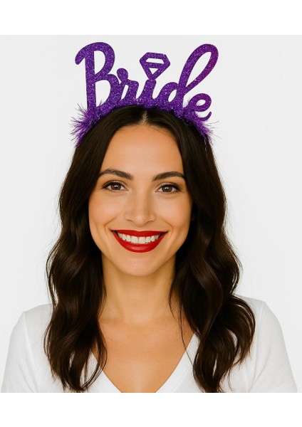Nessiworld Mor Renk Bekarlığa Veda Italik Yazı Alyanslı Bride Taç