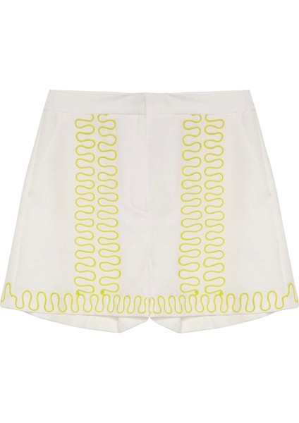Nakış Detaylı Şort Ekru