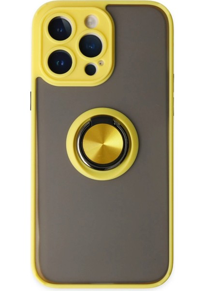 iPhone 14 Pro Kılıf Montreal Yüzüklü Silikon Kapak - Sarı - NEONX4295-6365
