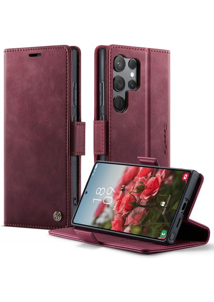 Samsung Galaxy S23 Ultra Rfıd Engelleme Cüzdan Standı Dana Dokulu Deri Telefon Kılıfı (Yurt Dışından)
