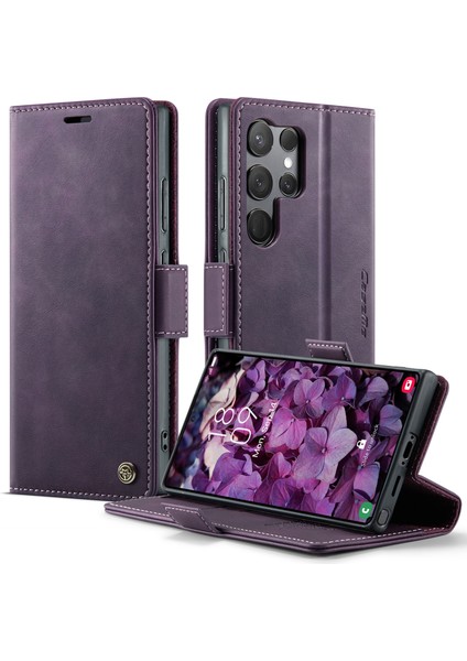 Samsung Galaxy S23 Ultra Rfıd Engelleme Cüzdan Standı Dana Dokulu Deri Telefon Kılıfı (Yurt Dışından)