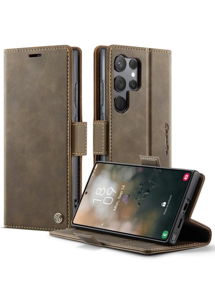 Samsung Galaxy S23 Ultra Rfıd Engelleme Cüzdan Standı Dana Dokulu Deri Telefon Kılıfı (Yurt Dışından)