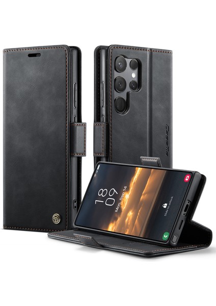 Samsung Galaxy S23 Ultra Rfıd Engelleme Cüzdan Standı Dana Dokulu Deri Telefon Kılıfı (Yurt Dışından)