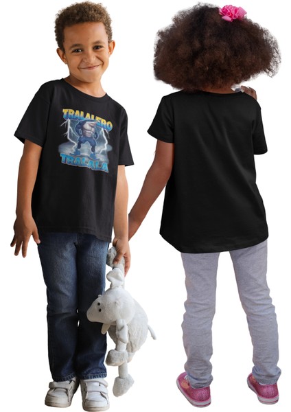 Unisex Tralalero Tralala Baskılı T-Shirt, Oversize Tung Tung Tung Sahur Temalı Bisiklet Yaka Tişört