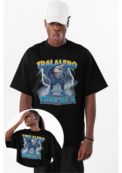 Unisex Tralalero Tralala Baskılı T-Shirt, Oversize Tung Tung Tung Sahur Temalı Bisiklet Yaka Tişört fiyatları