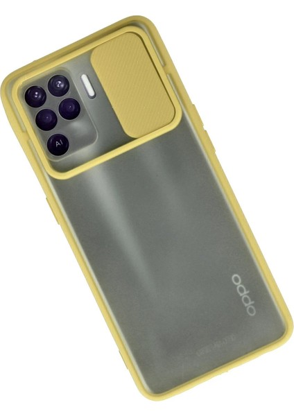 Oppo Reno 5 Lite Kılıf Palm Buzlu Kamera Sürgülü Silikon - Sarı - NEONX2318-4272