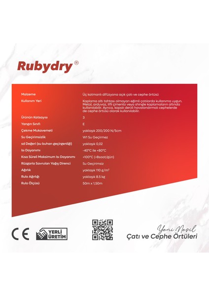 Nem Bariyeri - Buhar Dengeleyici Rubydry Style 110GR (75M²) Çatı ve Cephe Örtüsü fiyatları