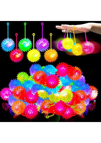 4 Pcs Flashıng Spıky Light Ball 4 Adet Sesli LED Işıklı Kirpi Yoyo Top Oyuncak Pilli Işık
