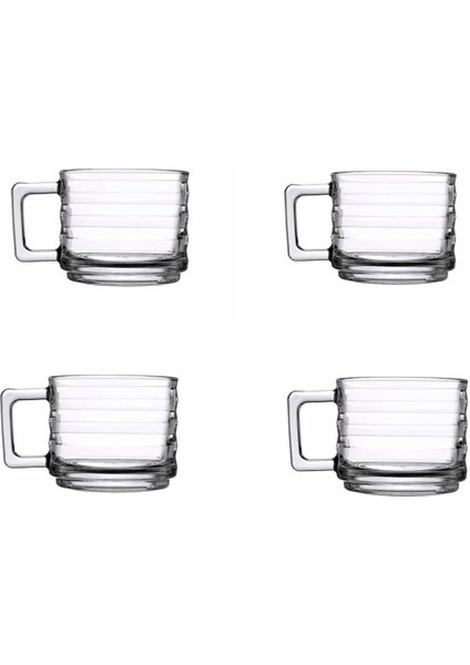 Turuncu Cam Kupa Seti, Kulplu Çay ve Kahve Bardakları, 4'lü Paket