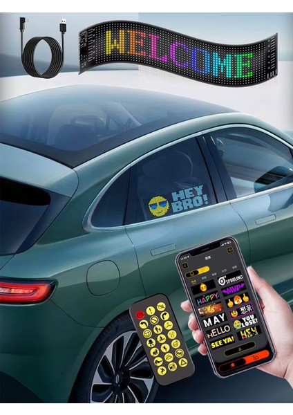 Mobil Kontrollü Araç Içi Mağaza Içi Yazı Yazılabilir Emoji Efekt Destekli LED Matrix Panel Kayar LED
