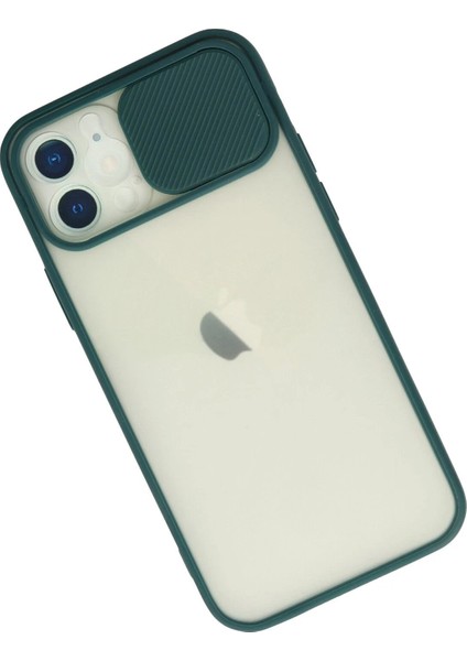 iPhone 12 Kılıf Palm Buzlu Kamera Sürgülü Silikon - Yeşil - NEONX8558-3480