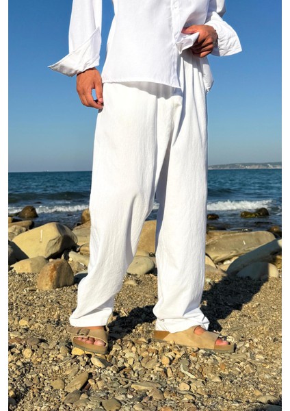 Çift Pileli Keten Pantolon