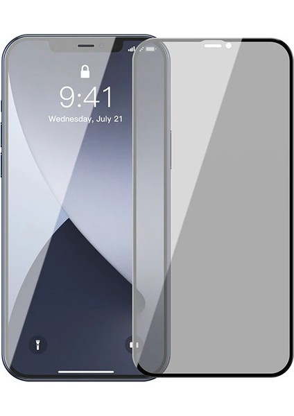 Baseus Iphone 12/12 Pro 6.1 023MM Anti Spy Çerçeveli Tempered Cam Ekran Koruyucu - NEONX9826-90