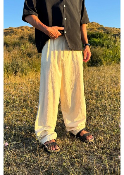 Çift Pileli Keten Pantolon
