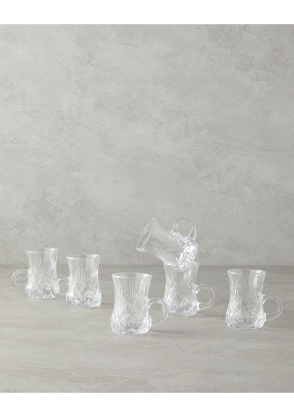 Şeffaf Cam Çay Bardağı Seti, 6 Parça, 100 Ml, Kulplu, Zarif ve Sağlam Tasarım