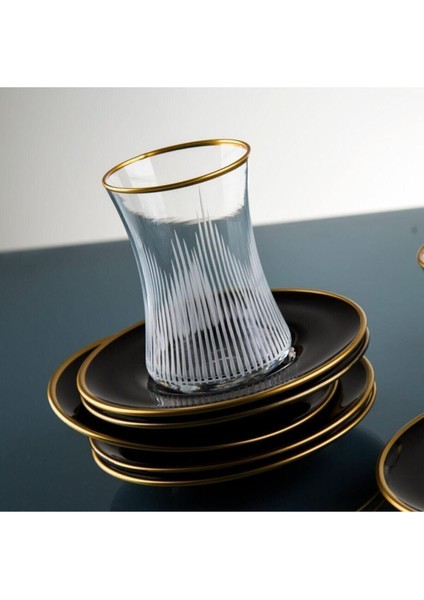 El Yapımı Gold Yaldızlı Siyah Lazer Çizimli 12 Parçalık 6 Kişilik Tabak Seti fiyatları