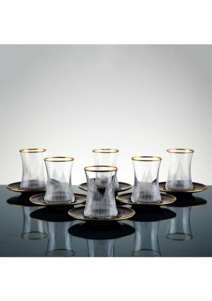 El Yapımı Gold Yaldızlı Siyah Lazer Çizimli 12 Parçalık 6 Kişilik Tabak Seti fırsatları