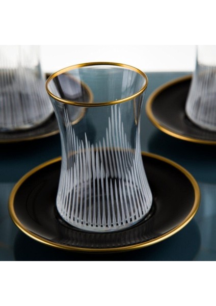 El Yapımı Gold Yaldızlı Siyah Lazer Çizimli 12 Parçalık 6 Kişilik Tabak Seti indirimleri