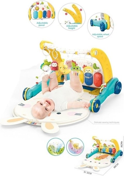 Nessiworld BIB6015 -Vardem Piyanolu 2 In 1 Bebek Yürüteci ve Tavşan Desenli Mavi Oyun Halısı